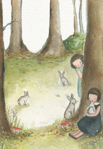 Greeting Card - Michelle Pleasance - Bunnies in the Forest, Dragonfly Toys 