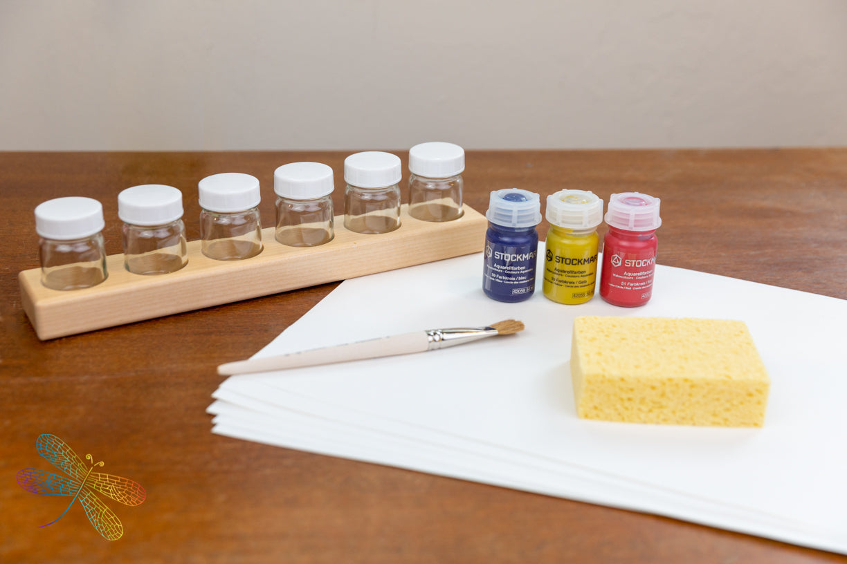 6 Jar Paint Holder with Stockmar Waterpaint and Paint Brush